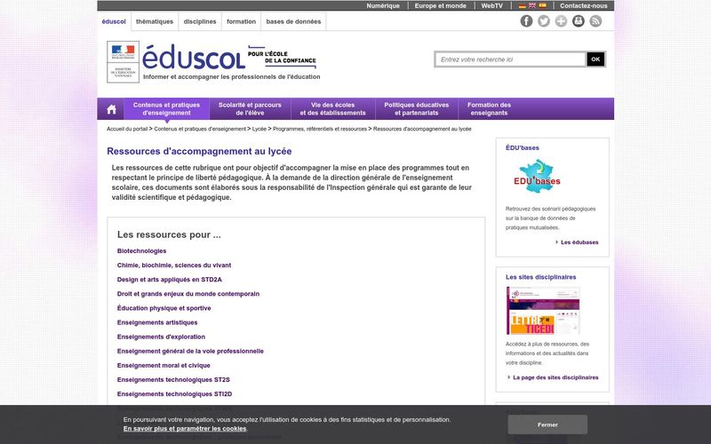 Éduscol : Ressources d'accompagnement au lycée